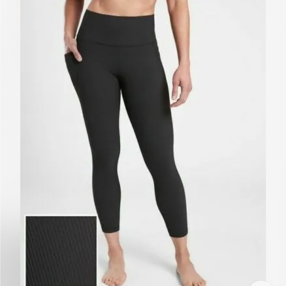Athleta Salutation Stash Pocket II Rib 7/8 Tight Leggings Black Medium #657530 - Picture 1 of 12